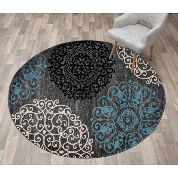 World Rug Gallery Contemporary Modern Floral Design Area Rug 6'6'' Round Gray 303GRAY6RND - main